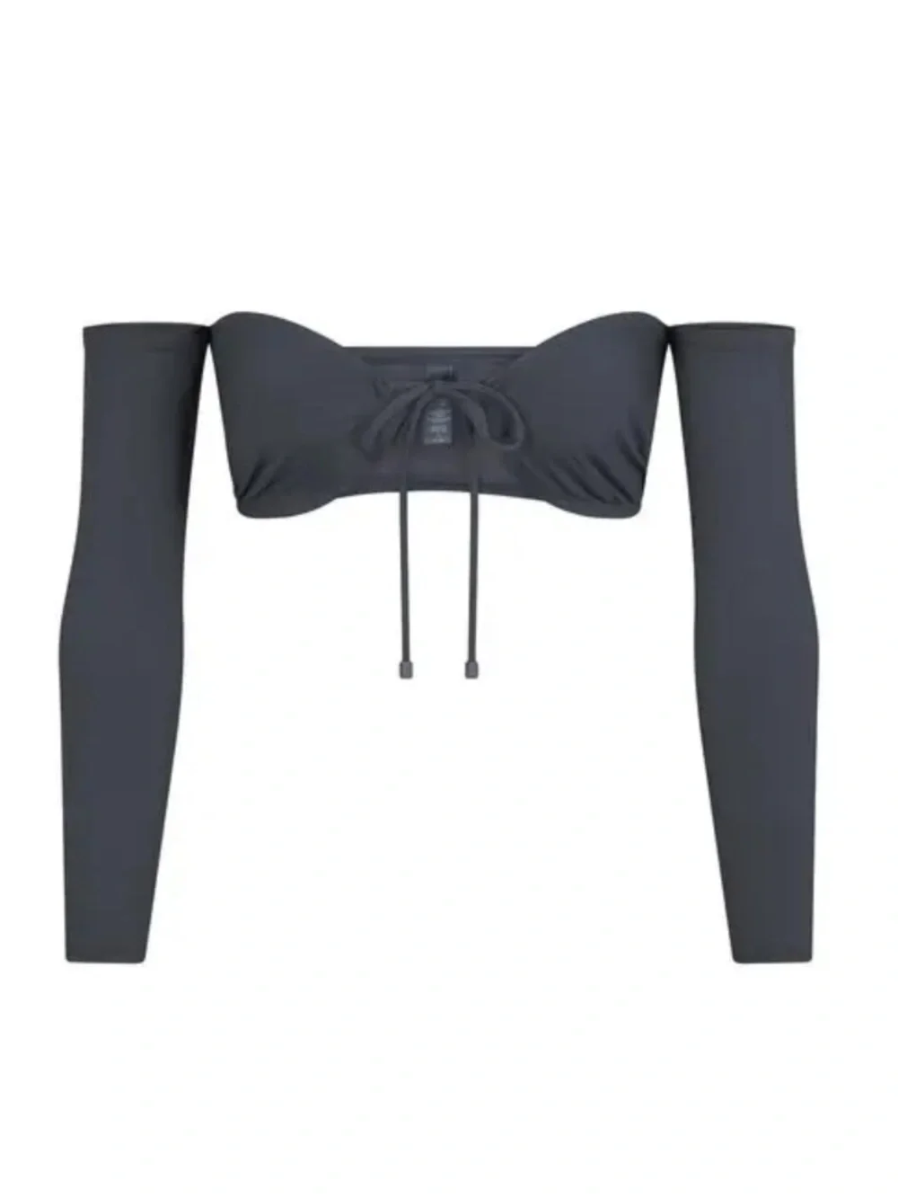 SKIMS Off-Shoulder Long Sleeve Bikini Top in Charcoal NEW